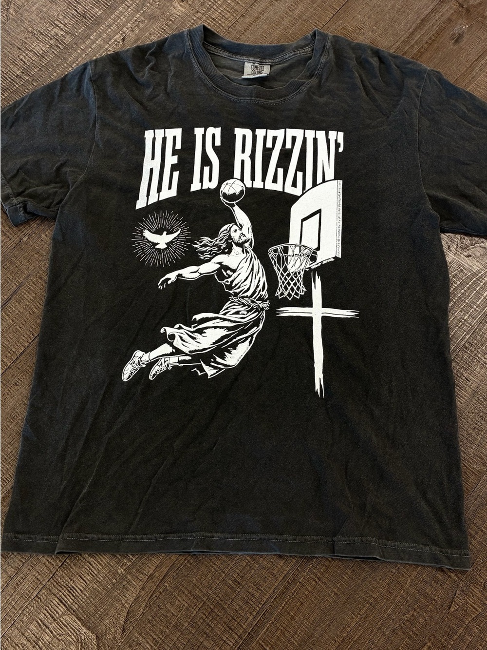 He Is Rizzin' Faith based Black Graphic Tee - Men